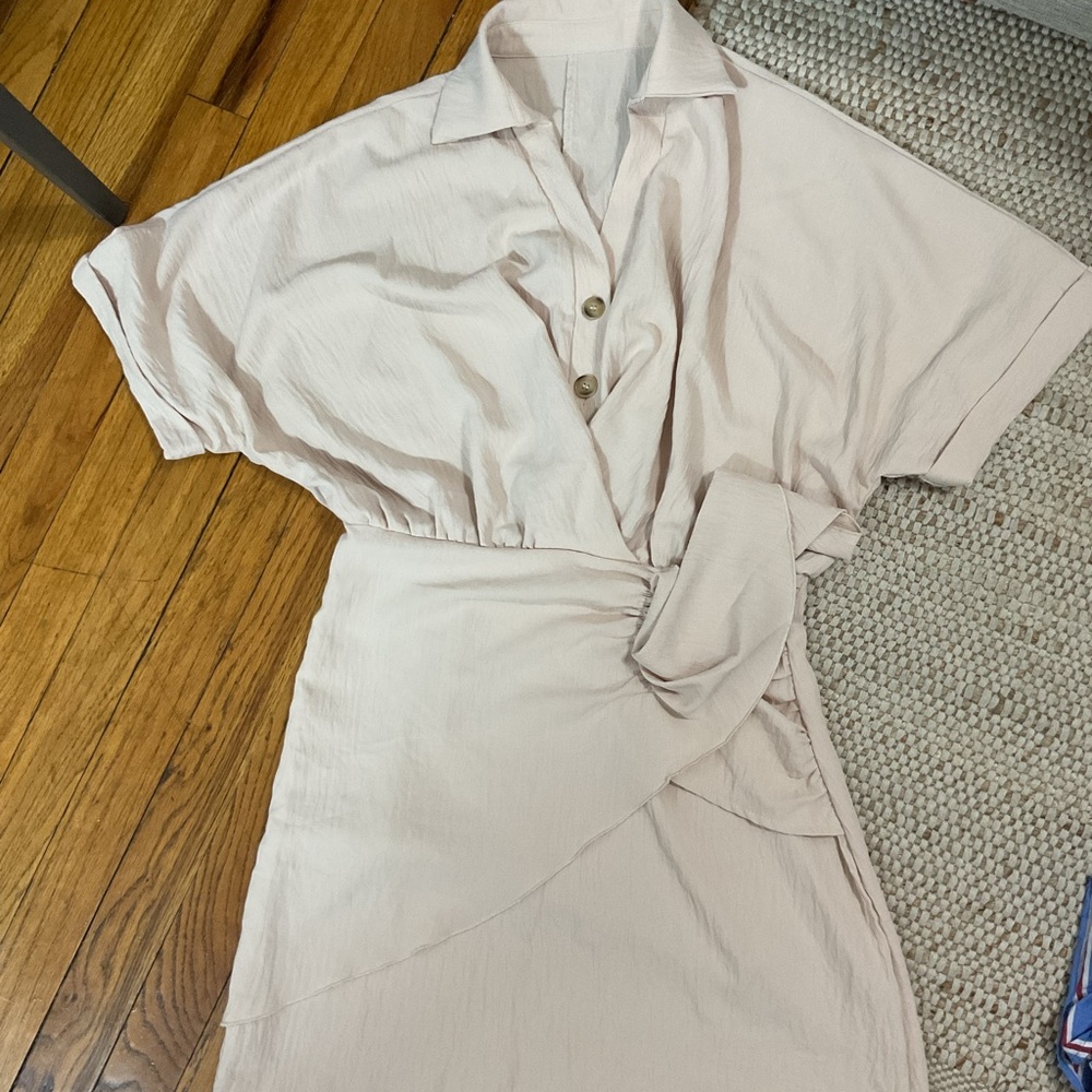 SHEIN Cream Mini Dress with Button Detail